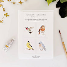 Load image into Gallery viewer, Birds paintable watercolor notecard set