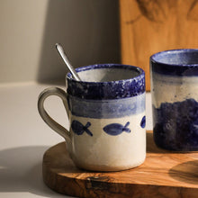 Load image into Gallery viewer, Blue Stripe & Fish Repeat Mugs
