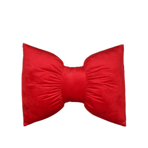 Red Bow Cushion With White Pompom Fringe