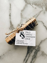 Load image into Gallery viewer, Forest-friendly Palo santo, Lavender and White Sage smudge

