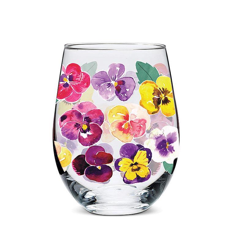 Pansies Stemless Wine Glass