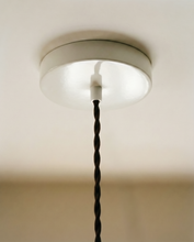 Load image into Gallery viewer, Pauline Scalloped Brass and Turned Wood Vintage Pendant
