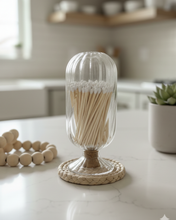 Load image into Gallery viewer, Cloche Match Holder with White-Tip Matches – Clear Swirl Glass Vessel with Side Striker
