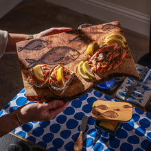 Load image into Gallery viewer, Olive Wood Rectangular Chopping Board Fish Repeat
