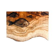 Load image into Gallery viewer, Olive Wood Rectangular Chopping Board Fish Repeat
