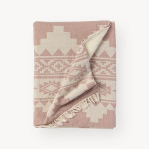 Shell Fleece Lined Throw (Beige, pink)