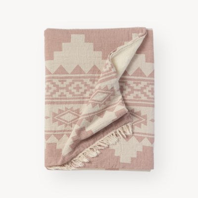 Shell Fleece Lined Throw (Beige, pink)