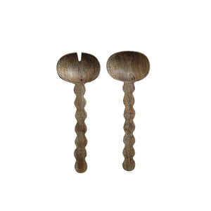Mango Wood Scalloped Salad Servers
