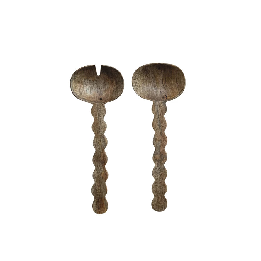 Mango Wood Scalloped Salad Servers