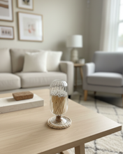 Load image into Gallery viewer, Cloche Match Holder with White-Tip Matches – Clear Swirl Glass Vessel with Side Striker
