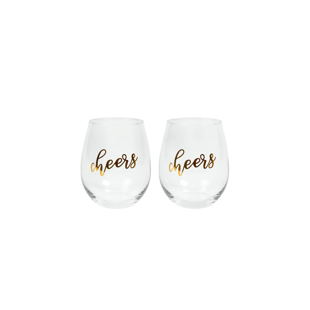 Cheers Wine Glass Set of 2 Gold