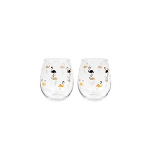 Flamingo Repeat Stemless Wine Glass Set of 2 Gold