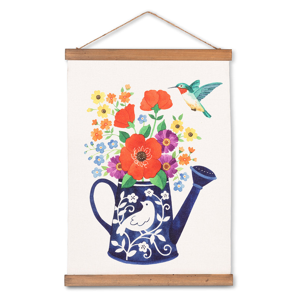 Flowers & Watering Can Canvas Scroll