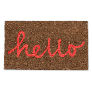 Hello Doormat-Taupe/Coral