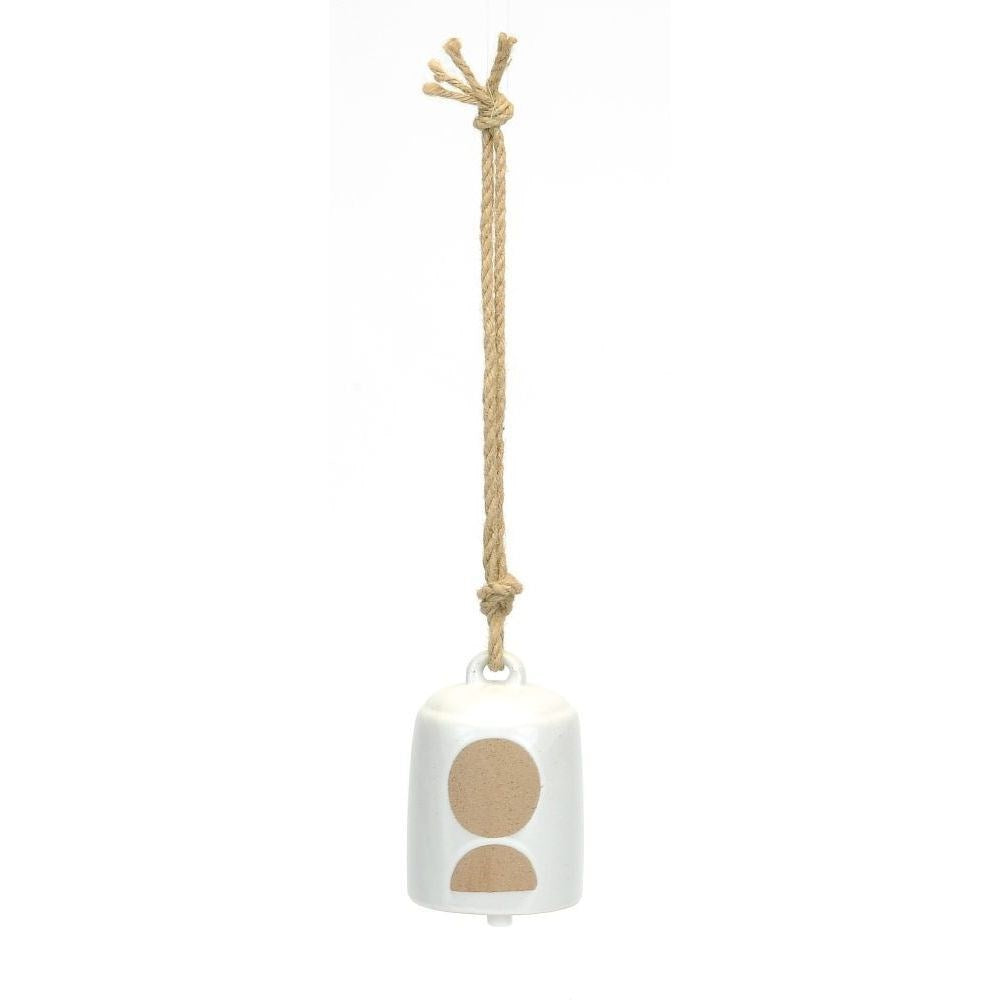 Ceramic Bell - Circle Emboss w/ Rope Hanger