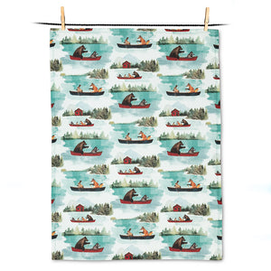 Animals in Canoe Tea Towel-20x28"L