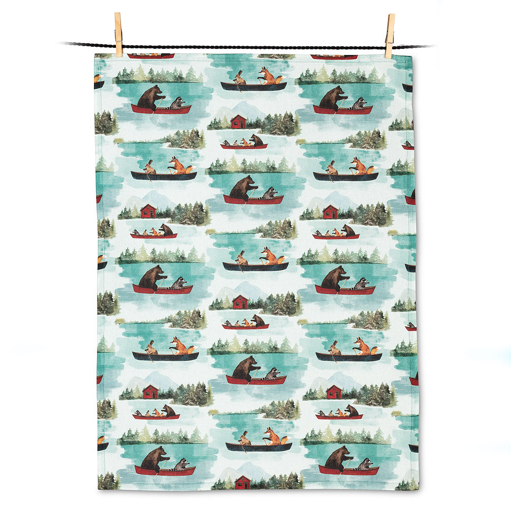 Animals in Canoe Tea Towel-20x28