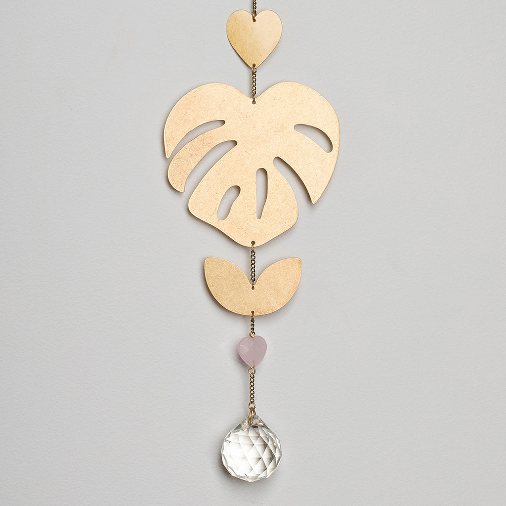 Scout Suncatcher - Monstera Leaf/Rose Quartz