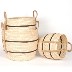 BAC Round Natural Baskets With Thin Black Stripe
