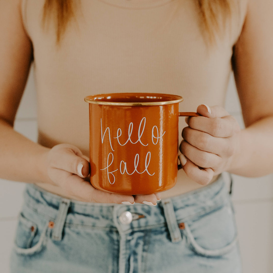 Hello Fall - Burnt Orange Campfire Coffee Mug